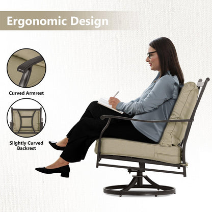 Outdoor Swivel Chair Set -  Two Chairs, One Glass Table, and Two Thick Cushions - Aoodor 