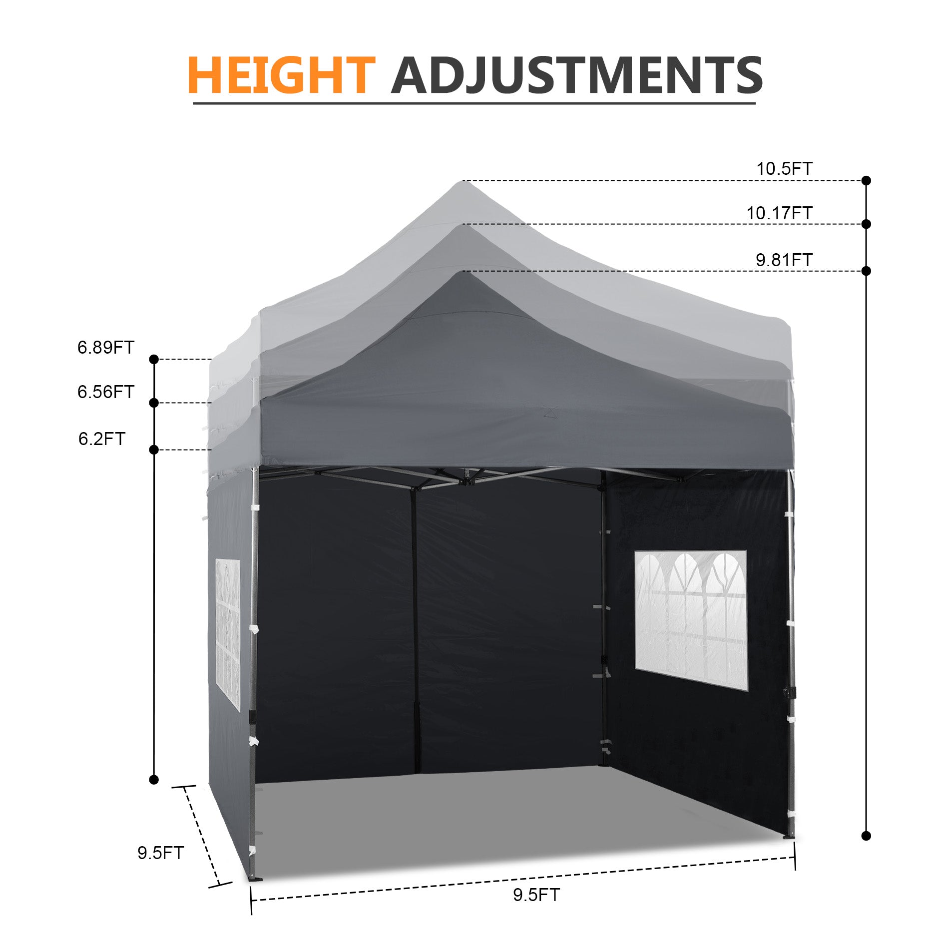 10x10 ft. Pop Up Canopy Tent with Windows Sidewalls and Wheeled Bag - Aoodor 