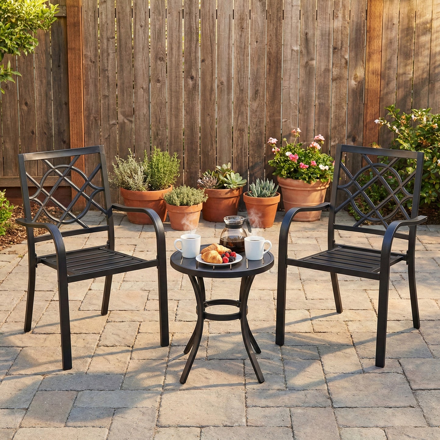Patio Dining Chairs Set of 2, Stackable Metal Chairs, Geometric Pattern