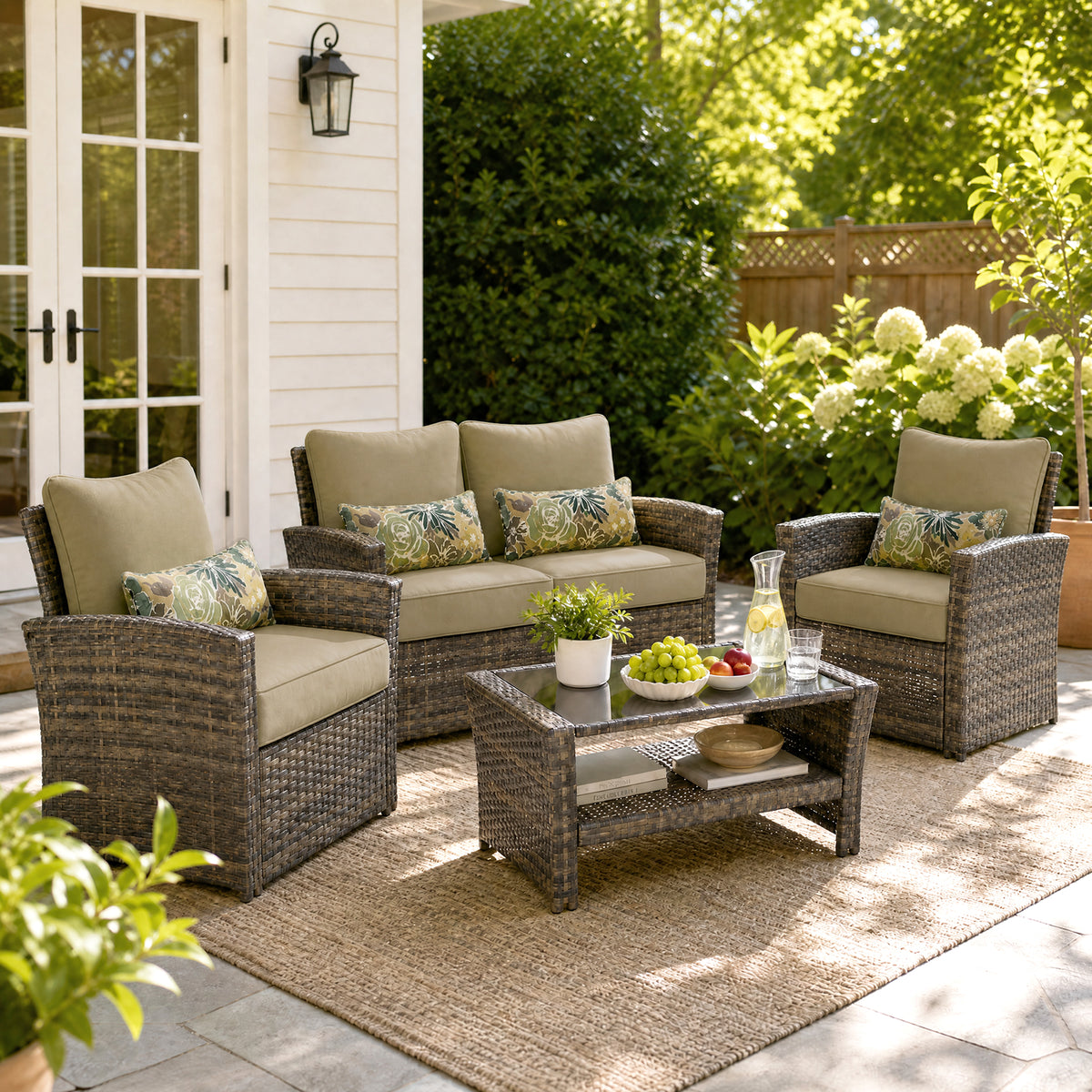 Outdoor Deep Seat Cushion Set with Lumbar Pillow, Brown