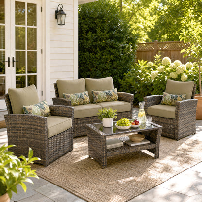 Outdoor Deep Seat Cushion Set with Lumbar Pillow, Brown
