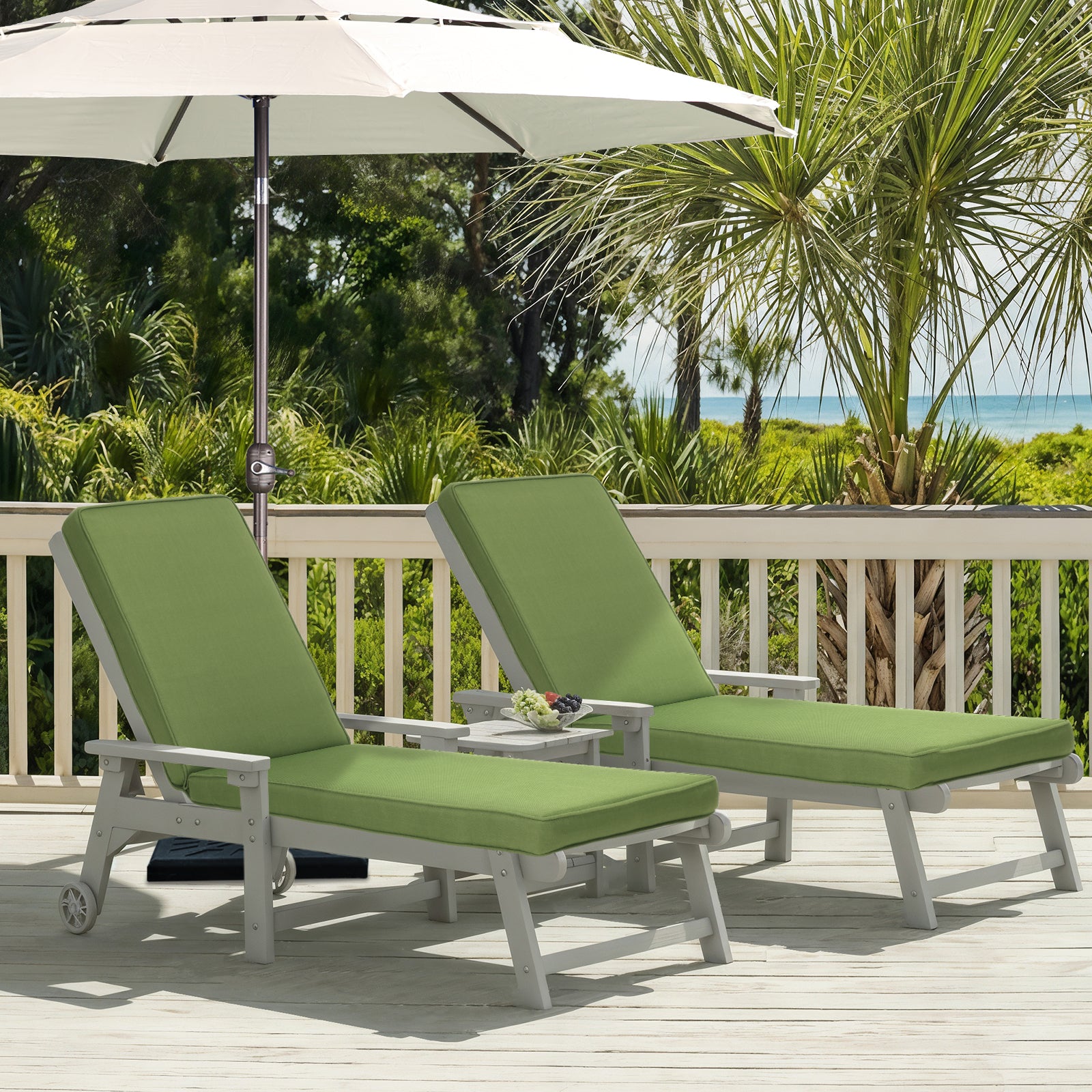 72x21x3 inch Patio Chaise Lounger Cushions Set of 2 - Green - Aoodor 
