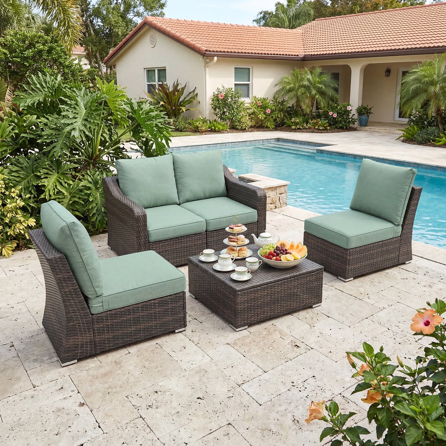 Outdoor Deep Seat Cushion Set, Patio Chair Back & Seat Cushions, Forest Green
