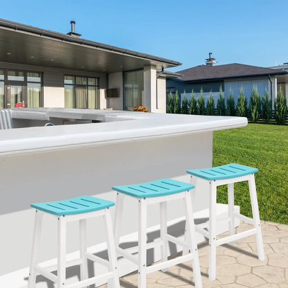 28 Inch Outdoor Bar Stools Set of 2, HDPE Patio Bar Height Saddle Stools with Footrest for Backyard - Aoodor 