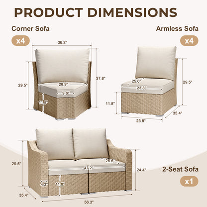 10 Piece Half Moon Wicker Outdoor Sectional Set: Weather-Resistant Luxury