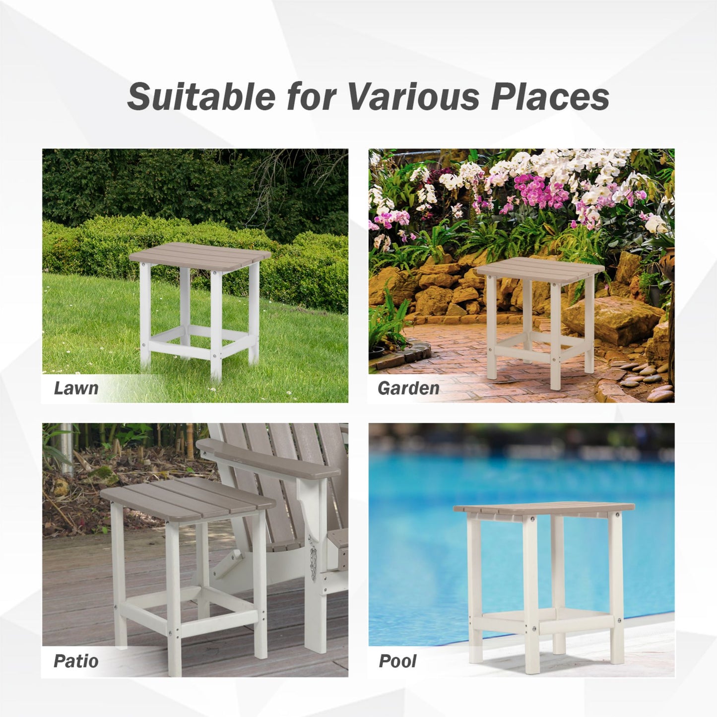 18x14.6x19 inch Outdoor Side Table, Square Adirondack Patio End Table for Patio, Pool, Porch - Aoodor 