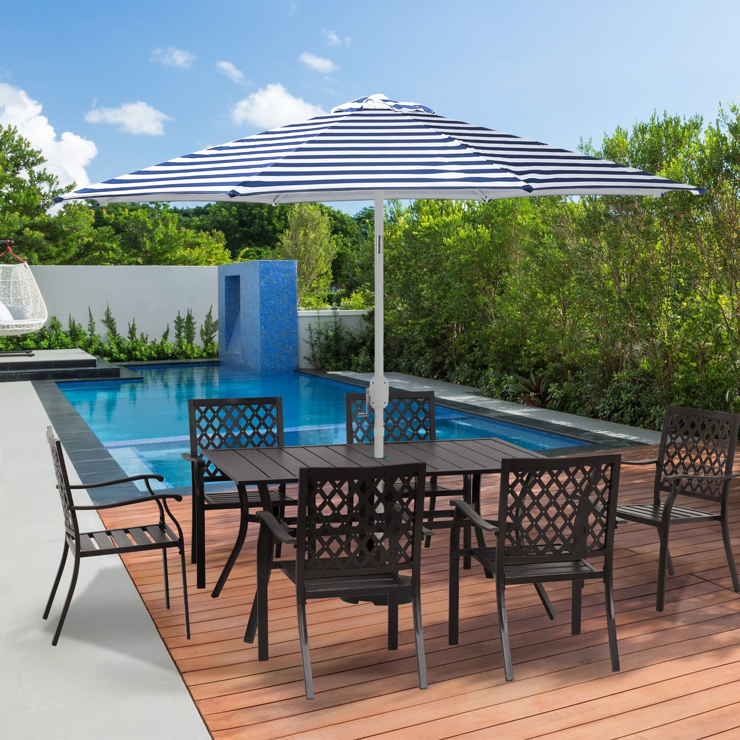 59x38 inch Patio Dining Table for 6 People, Metal Outdoor Table with Adjustable Umbrella Hole - Aoodor 