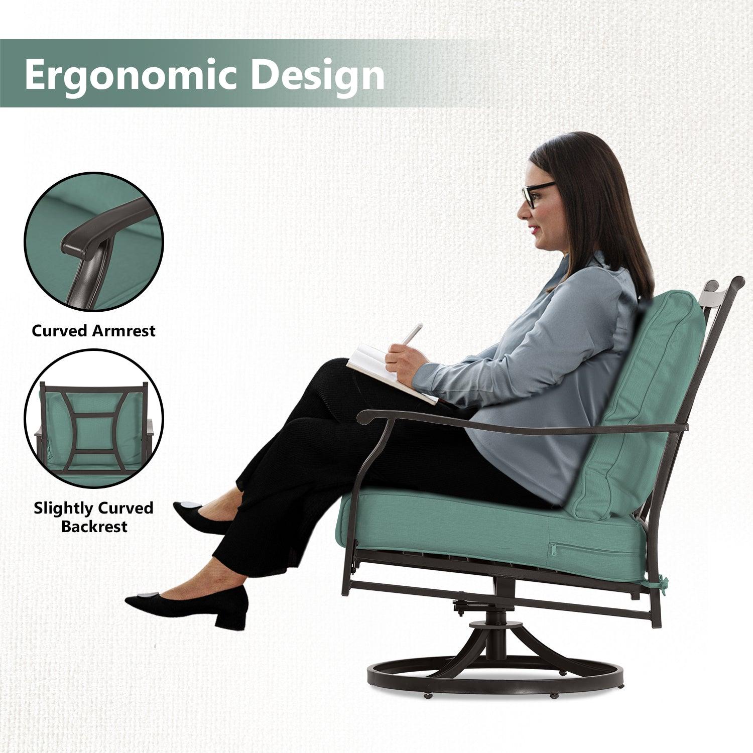 Outdoor Swivel Chair Set -  Two Chairs, One Glass Table, and Two Thick Cushions - Aoodor 