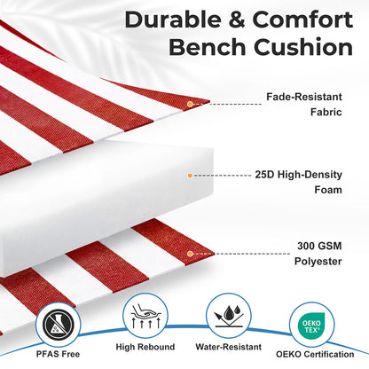 Outdoor 2-3 Seater Bench Cushion Set for Patio Swing and Bench, Red Stripe