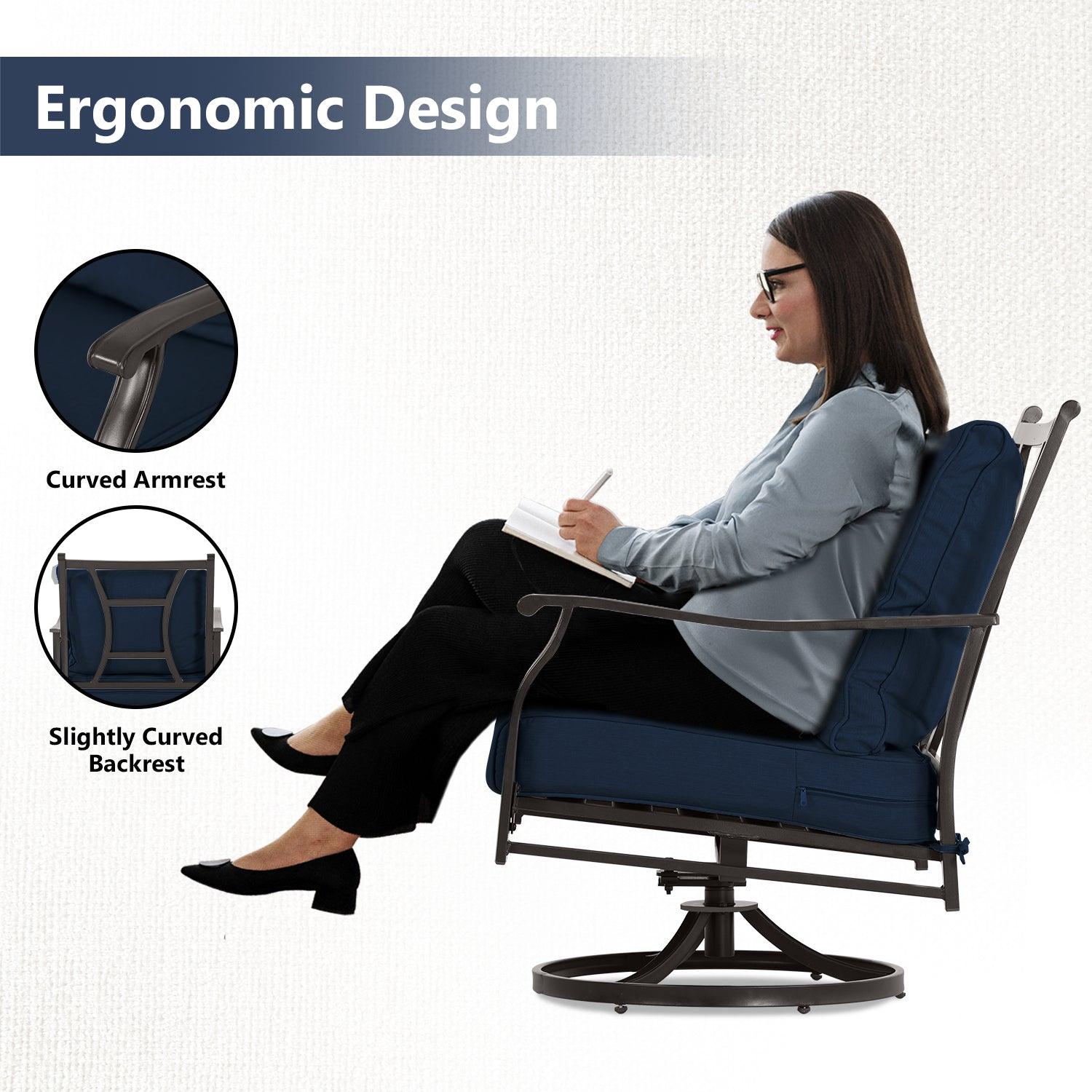 Outdoor Swivel Chair Set -  Two Chairs, One Glass Table, and Two Thick Cushions - Aoodor 