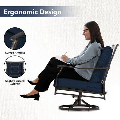 Outdoor Swivel Chair Set -  Two Chairs, One Glass Table, and Two Thick Cushions - Aoodor 