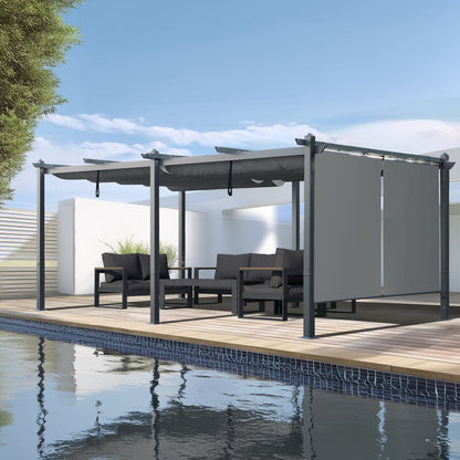 12x20 ft. Outdoor Pergola with Retractable Shade Canopy, Aluminum Frame, Roller Shade Curtain - Aoodor 