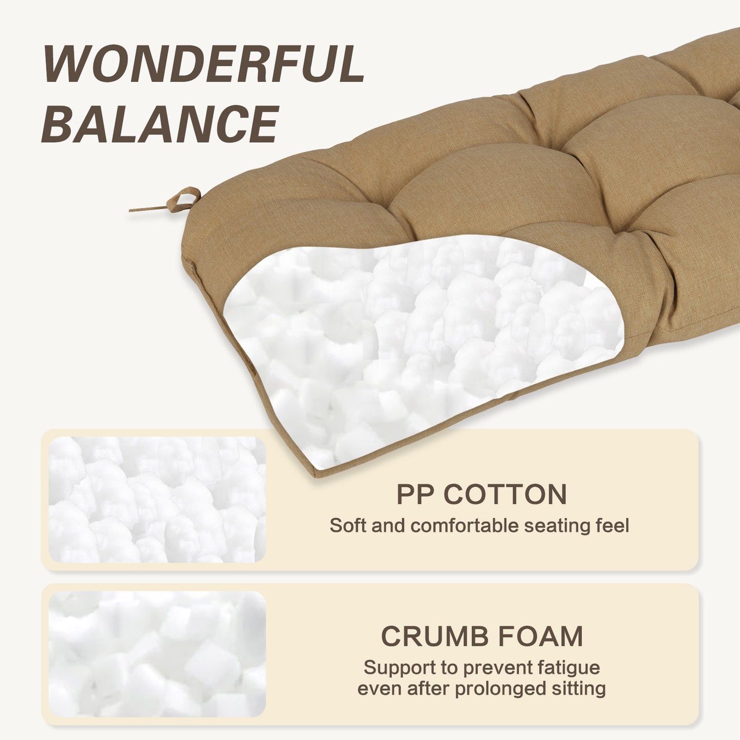 Outdoor Polyester Tufted Bench Cushion, Water & Fade Resistant, Brown - Aoodor 