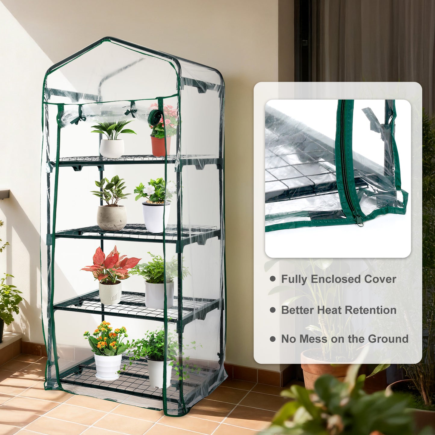4 Tier Upgrade Greenhouse with Protective PVC Base, Transparent - Aoodor 