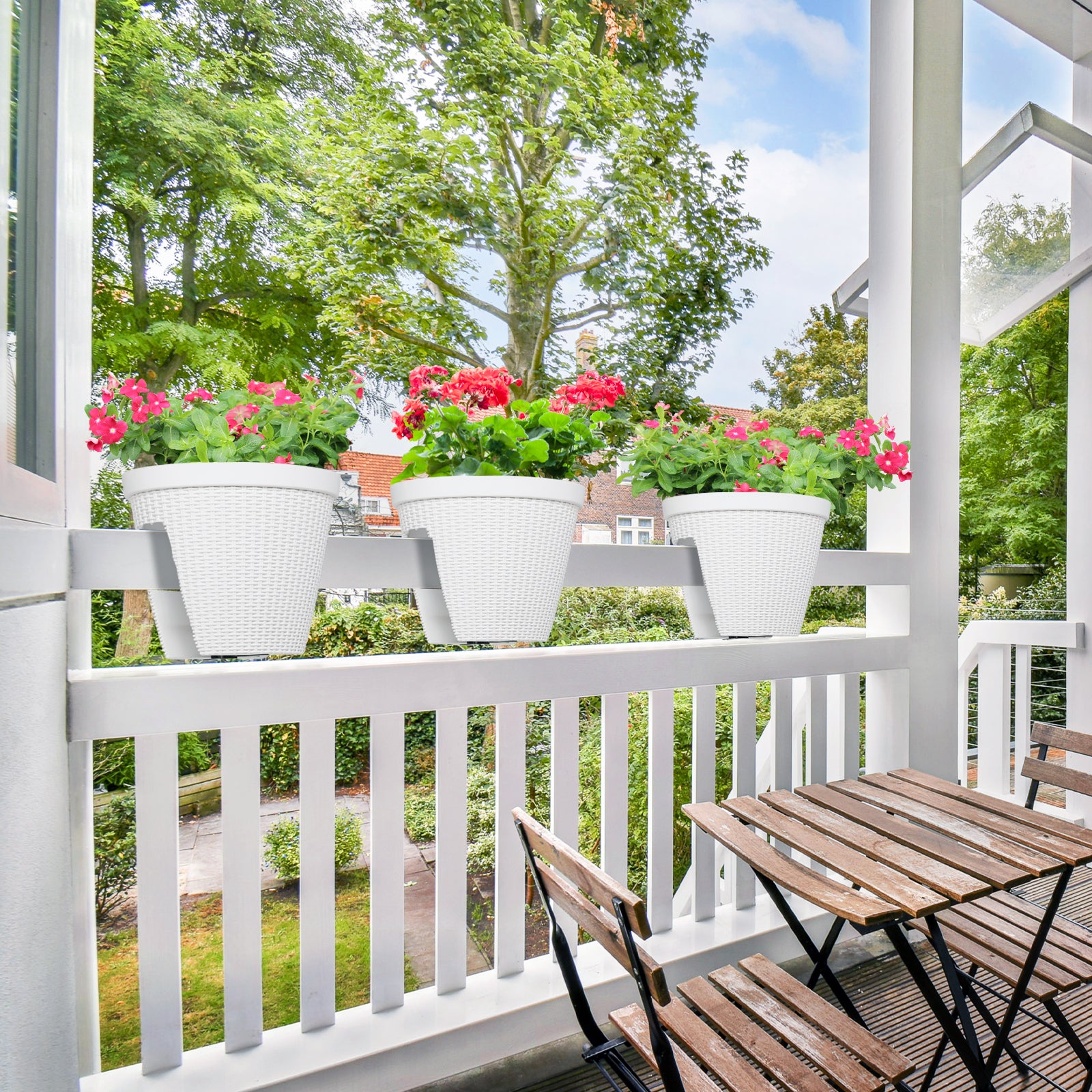 12 inch Balcony Rattan Railing Planter Box with Adjustable Brackets - Set of 4 - Aoodor 