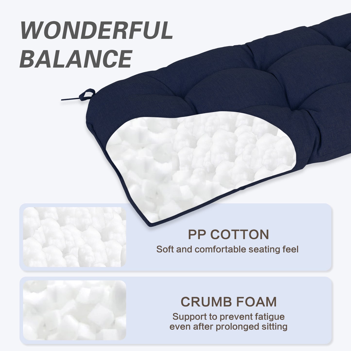 Outdoor Polyester Tufted Bench Cushion, Water & Fade Resistant, Dark Blue - Aoodor 