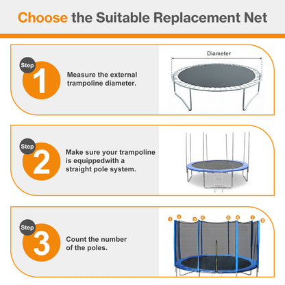 Trampoline Replacement Net for Round Frame Trampolines, Safety Enclosure Net - Aoodor 