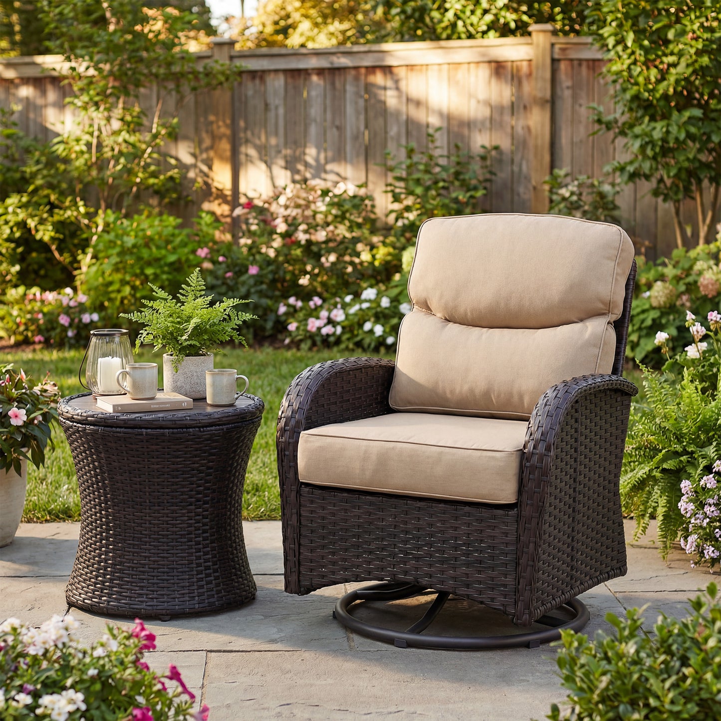 Smile Outdoor Chair Cushion Set, Sunbrella Fabric Deep Seating Cushions, Canvas Heather Beige