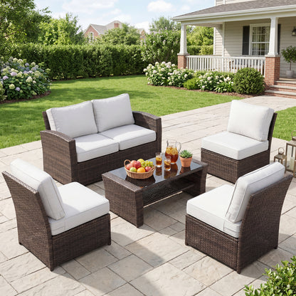 Premium Sunbrella Fabric Outdoor Patio Chair Cushions Set, Canvas Natural