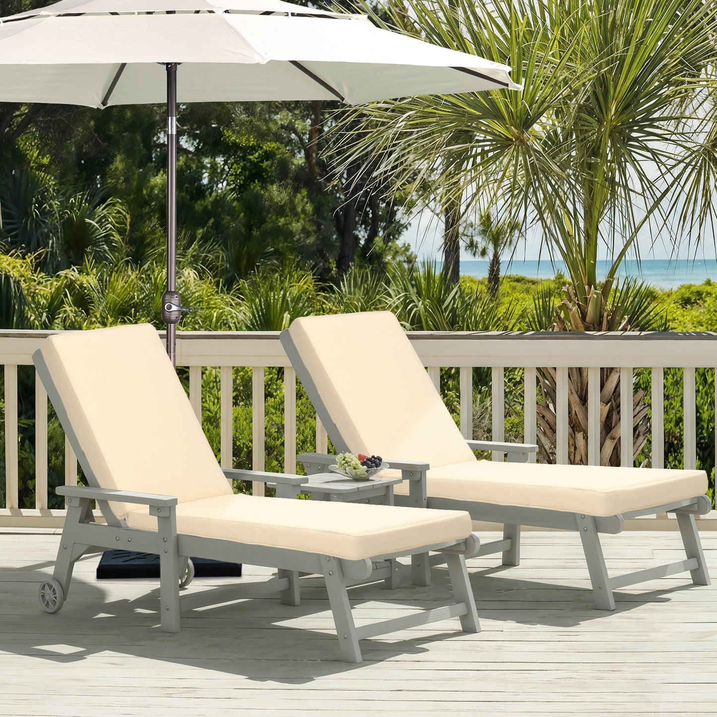 72x21x3 inch Patio Chaise Lounger Cushions Set of 2 - Beige - Aoodor 