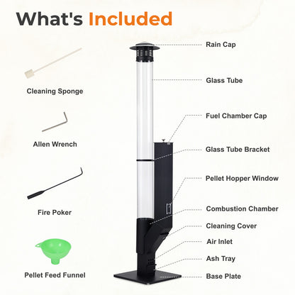 56 Inch Patio Pellet Heater Outdoor Smokeless Wood Pellet Burning Flame with Rain Cap and Viewing Window