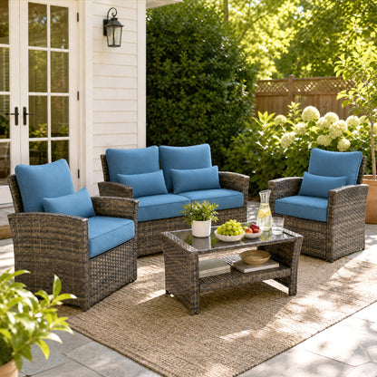 Outdoor Deep Seat Cushion Set with Lumbar Pillow, Deep Blue