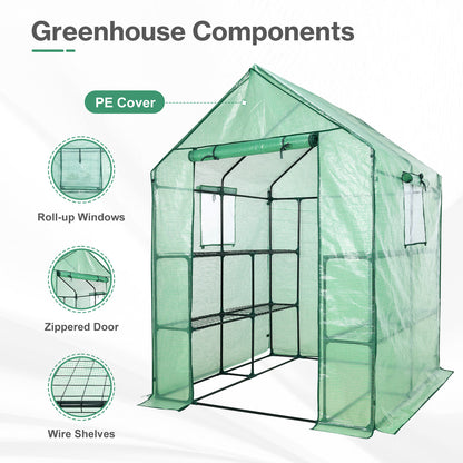 Walk-in Greenhouse with 8 Shelves, Outdoor Garden Plant House with PE Cover - Aoodor 