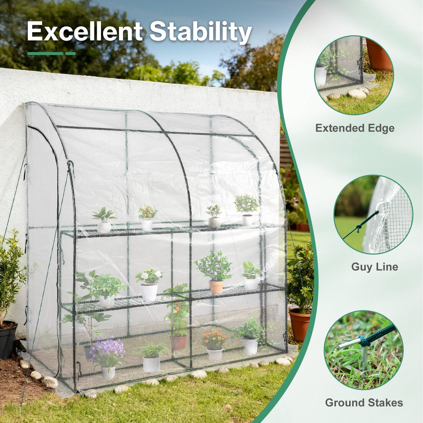 7x3x7 ft. Lean to Greenhouse for Outdoors, Portable Walk-in Greenhouse - Aoodor 