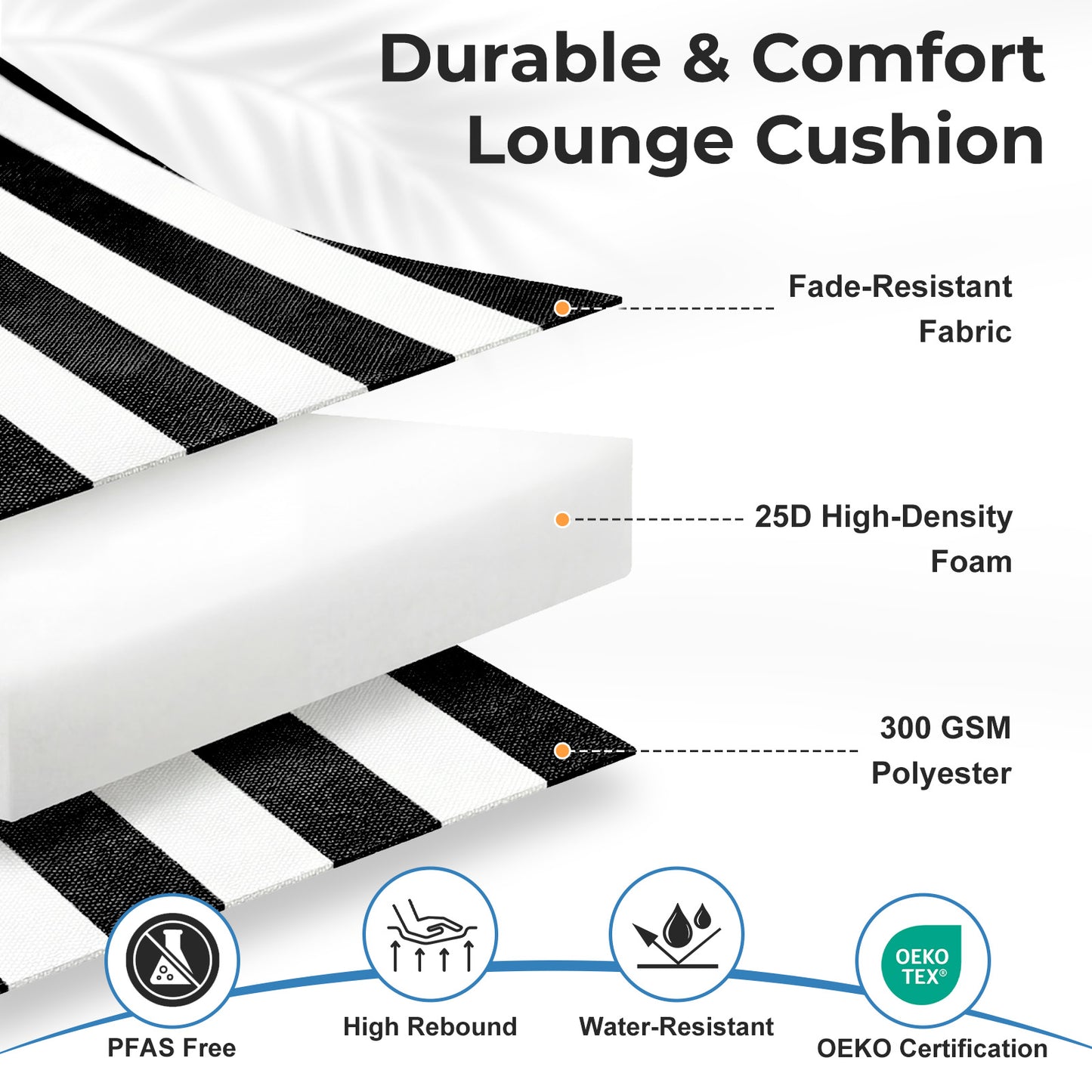 79x25x3 inch Outdoor Lounge Chair Cushion with Headrest, Black Stripe