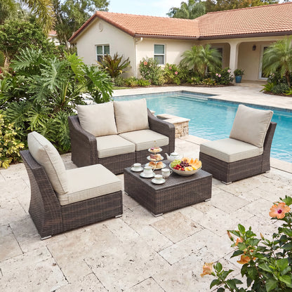Outdoor Deep Seat Cushion Set, Patio Chair Back & Seat Cushions, Cream Beige