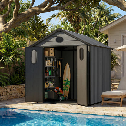 Outdoor Resin Storage Shed with Windows, Mesh Vents and Lockable Door