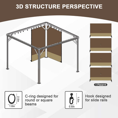 Outdoor Gazebo Curtains, 4 Panels Privacy Sidewall Replacement (Curtain Only) - Coffee and Khaki - Aoodor 