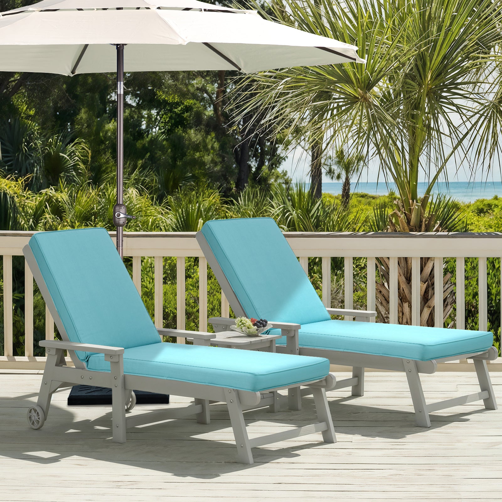 72x21x3 inch Patio Chaise Lounger Cushions Set of 2 - Blue - Aoodor 