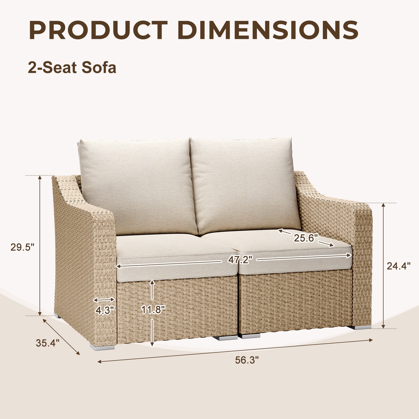 Aoodor Loveseat Patio Rattan Sofa with Beige Cushions: Premium Modular Sets
