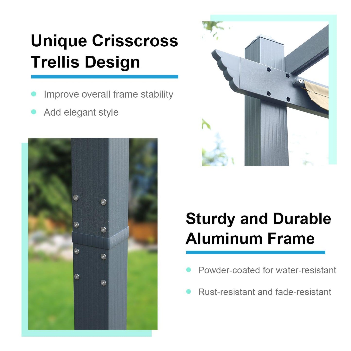 16x12 ft. Outdoor Pergola with Retractable Shade Canopy, Aluminum Frame, Roller Shade Curtain - Aoodor 