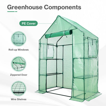Walk-in Greenhouse with 4 Shelves, Outdoor Garden Plant House with PE Cover - Aoodor 