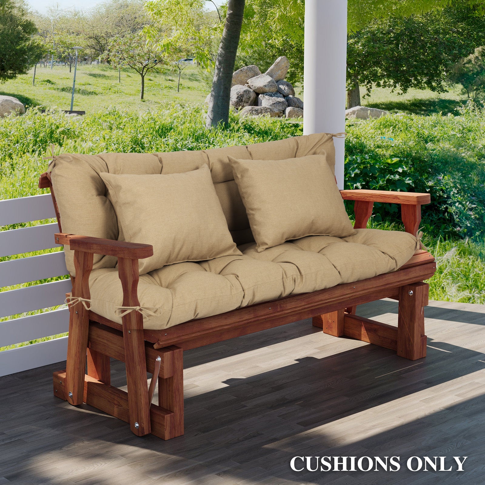 59" Tufted Porch Swing Cushions, Extra 5.1" Thick Outdoor Swing Bench Replacement Cushion with Backrest and 2 Pillows - Brown - Aoodor 