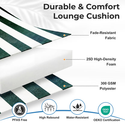 79x25x3 inch Outdoor Lounge Chair Cushion with Headrest, Green Stripe