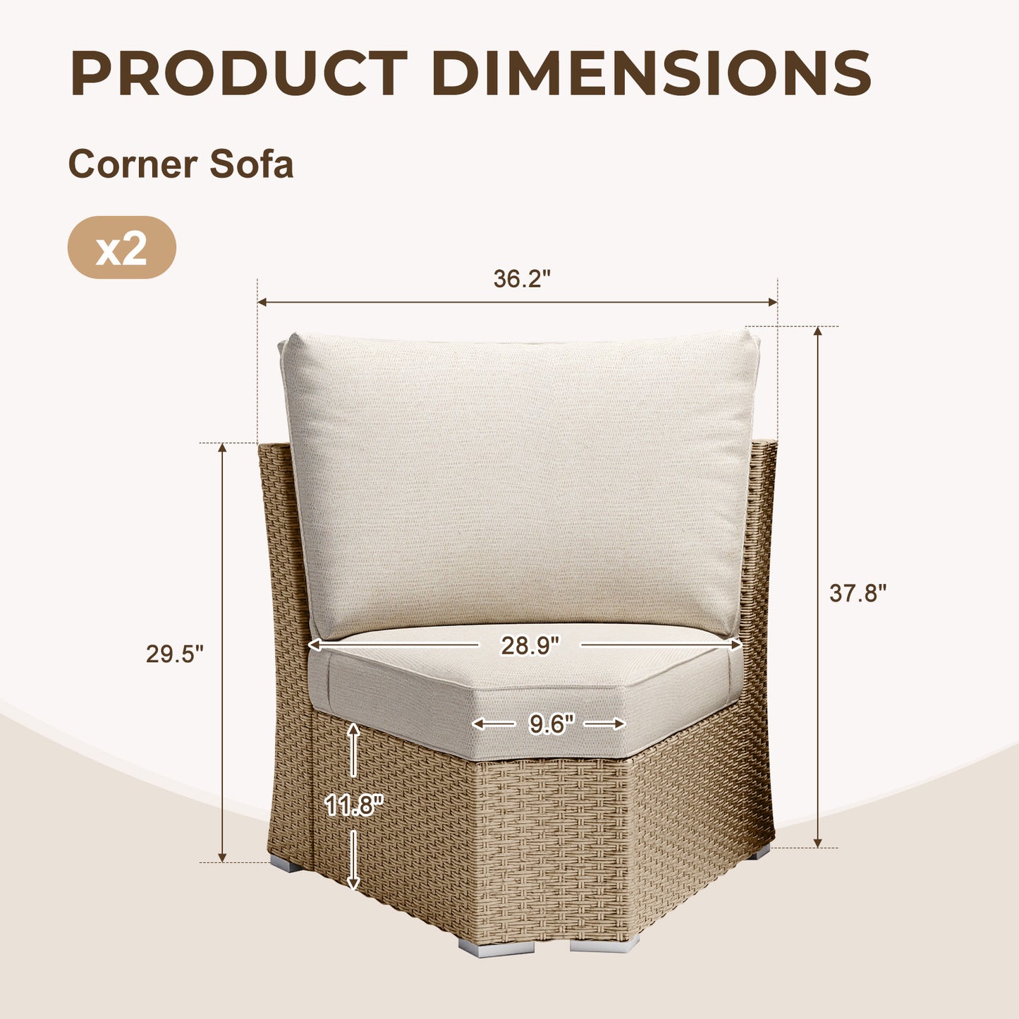 Aoodor Patio Corner Rattan Sofa with Beige Cushions for Modern Living