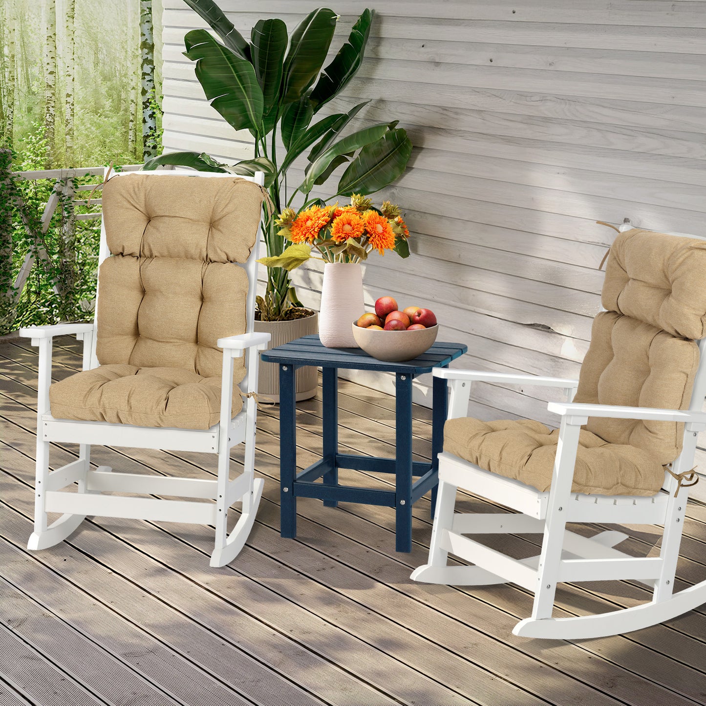 Tufted Outdoor High Back Chair Cushions Patio Rocking Pads for Furniture, Brown - Aoodor 