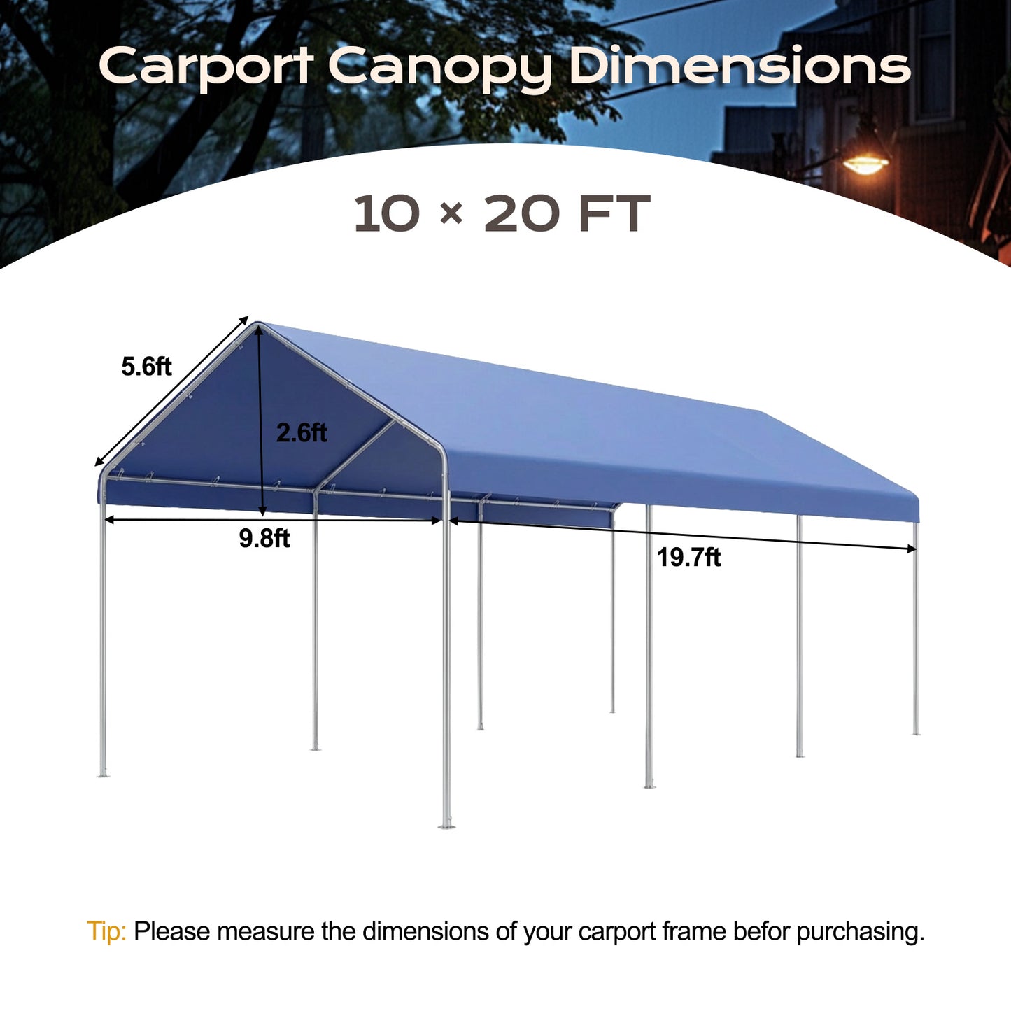 10x20 ft. Carport Replacement Canopy Cover