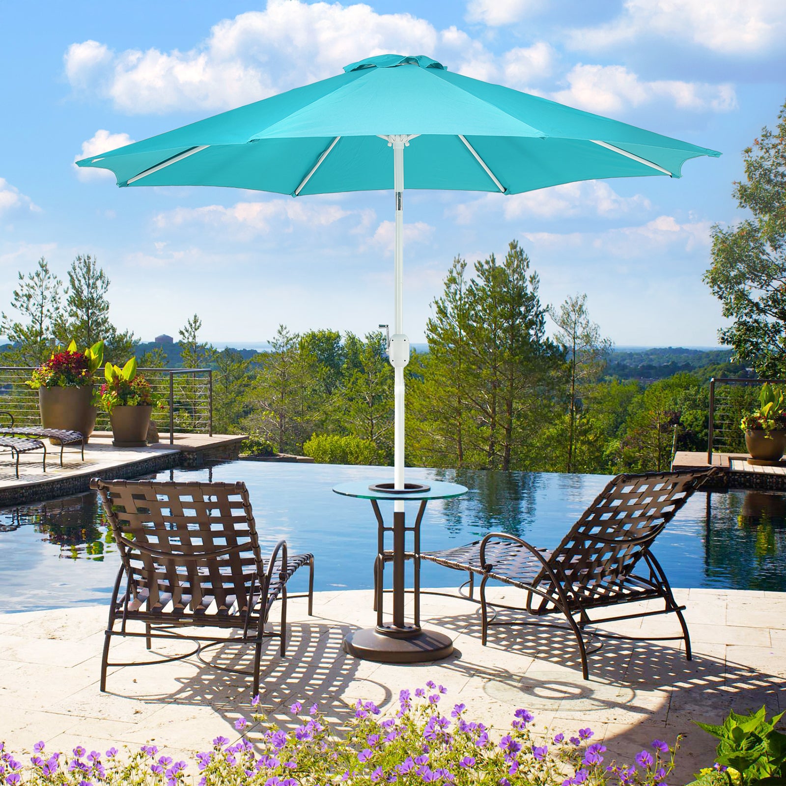 9 ft. Outdoor Patio Market Umbrella with 8 Sturdy Ribs, Push Button Tilt and Crank - Aoodor 