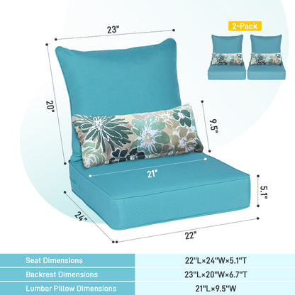 Outdoor Deep Seat Cushion Set with Lumbar Pillow, Patio Chair Back & Seat Cushions, Blue