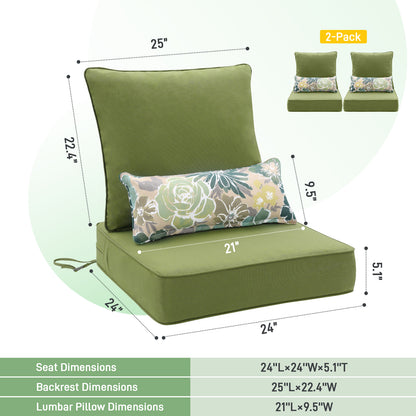 Outdoor Deep Seat Cushion Set with Lumbar Pillow, Green