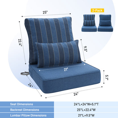 Outdoor Deep Seat Cushion Set with Lumbar Pillow, Dark Blue Stripes