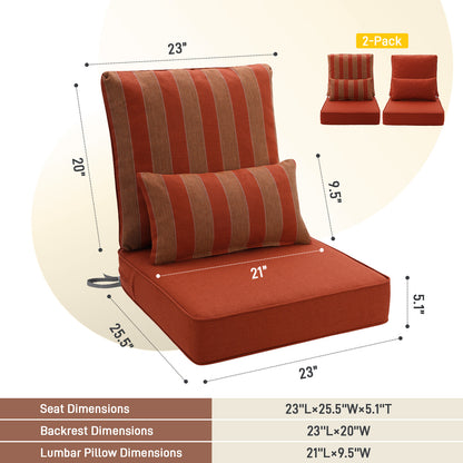 Outdoor Deep Seat Cushion Set with Lumbar Pillow, Wine Red Stripes