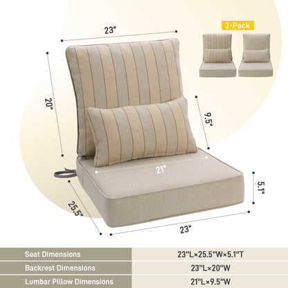 Outdoor Deep Seat Cushion Set with Lumbar Pillow, Khaki Stripes