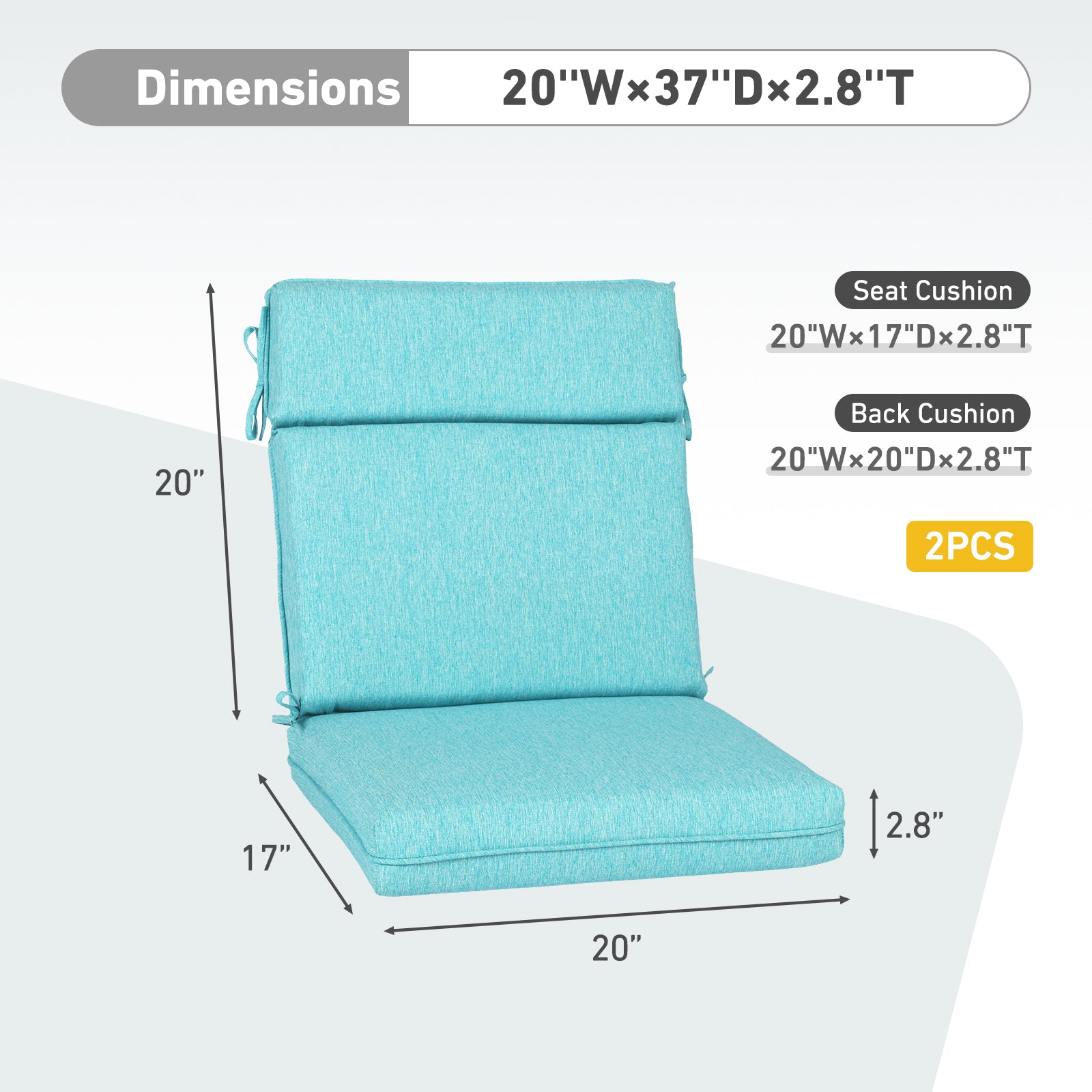 Outdoor High Back Dining Chair Cushion Set, Polyester Fabric, TPU Water Repellent Coating, Teal - Aoodor 