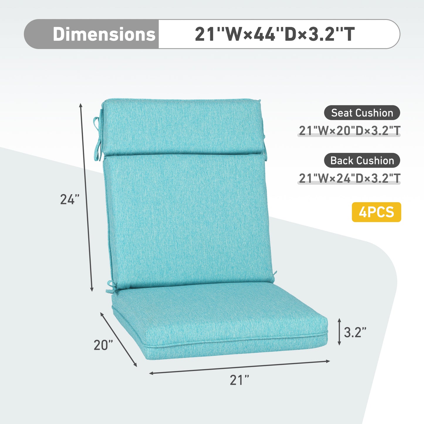 Outdoor High Back Dining Chair Cushion Set, Polyester Fabric, TPU Water Repellent Coating, Teal - Aoodor 