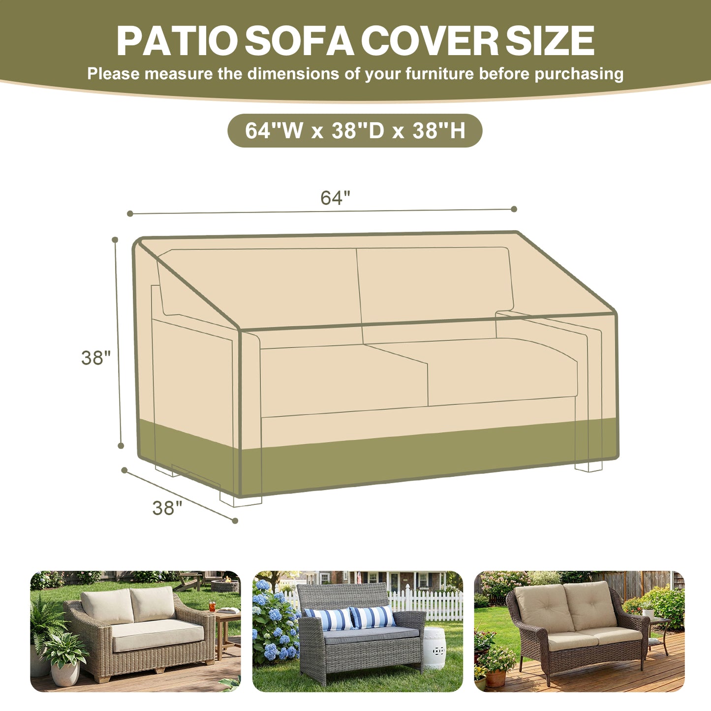 Patio Loveseat Cover for 2-Seater Sofa/ Loveseat/ Bench